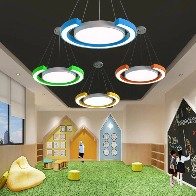 

Modern Garden Ring Pendant Light Creative Amusement Park LED Lamps Office Modeling Lights Personalized Kindergarten Hanging Lamp