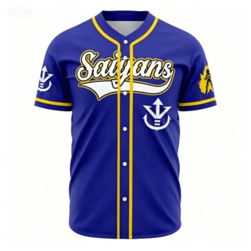 Korean Version Lazy Style Short Sleeved Cardigan Baseball Jersey Popular Anime Print Men's Versatile