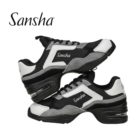 Sansha Modern Dance Shoes Jazz Dance Square Dance Shoes Leather Mesh Patchwork Color Collision Sports Shoes H20 Unisex