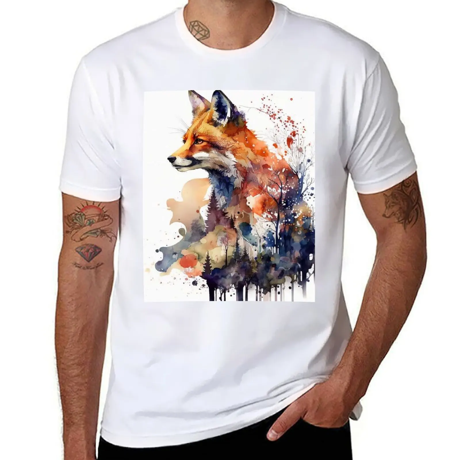 

Fox Watercolor T-Shirt anime t shirts for man t shirts designer T-Shirt