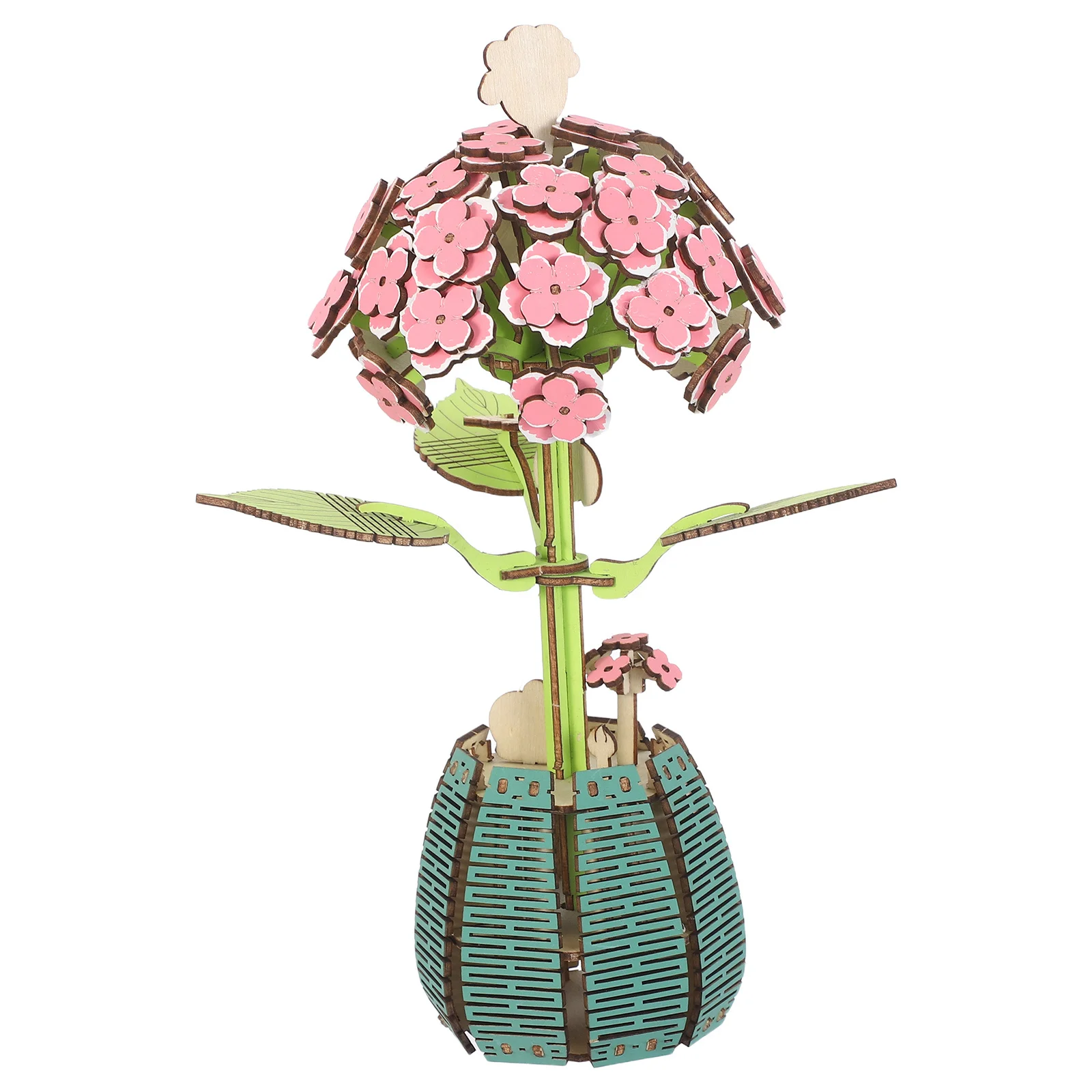 

1 Set Wood Craft Flowerpot Puzzle: 3D Wooden Hydrangea Bouquet Building Kit Diy Plant For Adults Kids Potted Flower Assembly