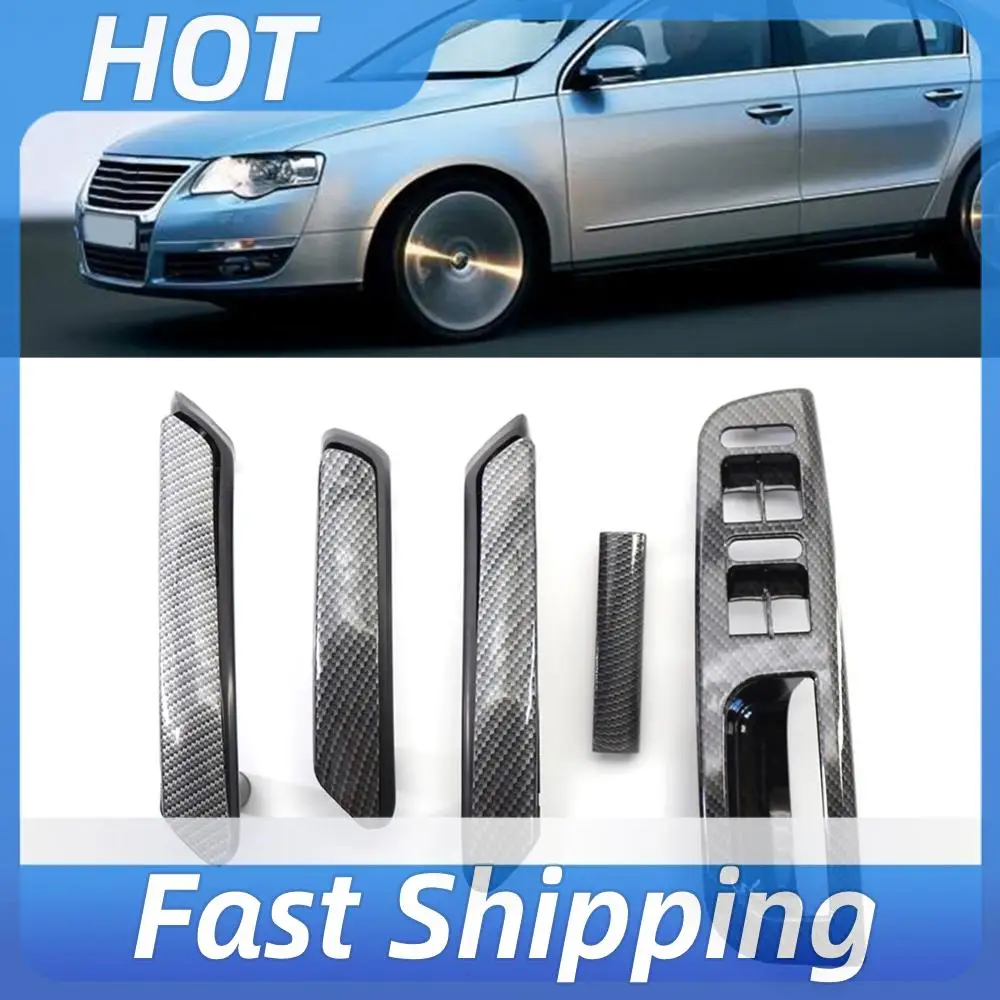 

Window Switch Control Panel Trim Carbon Texture Interior Door Grab Handle Car Door Handles for VW Passat B5 1998-2005 4-Door LHD