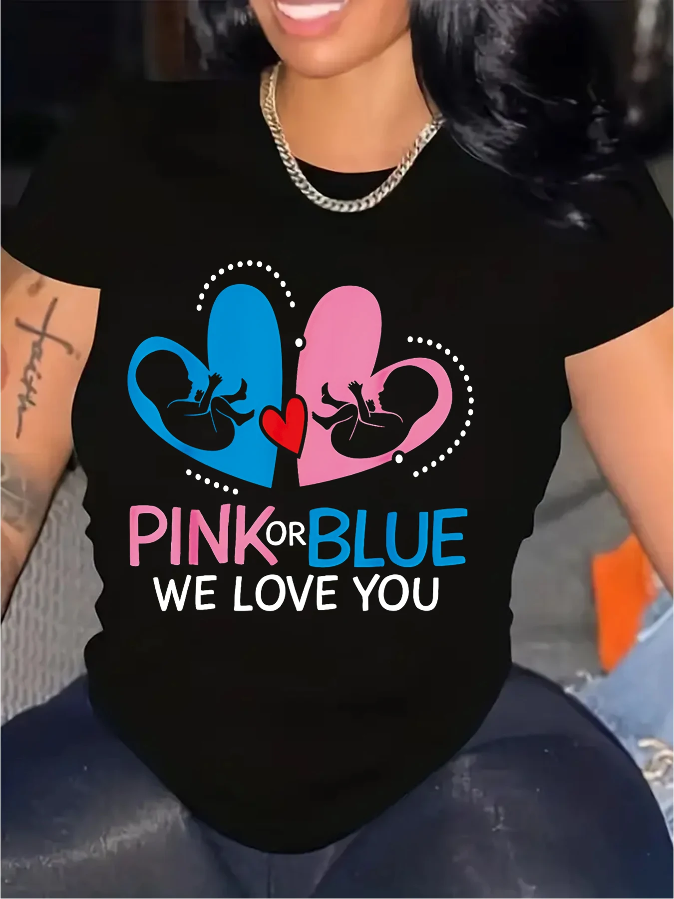 2024 Pink Or Blue Mommy Loves You Baby Gender Reveal Party Shower T-Shirt