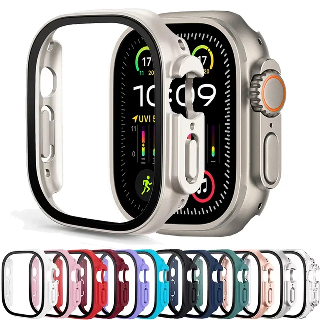 Szkło hartowane HD + Etui do Apple Watch Ultra 3/2/1 49mm, bumper PC + osłona ekranu, akcesoria do iWatch Series Ultra 3 49mm