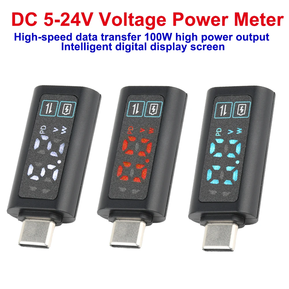 DC 5-24V 2A LED Digital Voltage Power Meter PD100W Data Transfer Fast Charger Adaptor Type C 2 in 1 Charging and Transmission