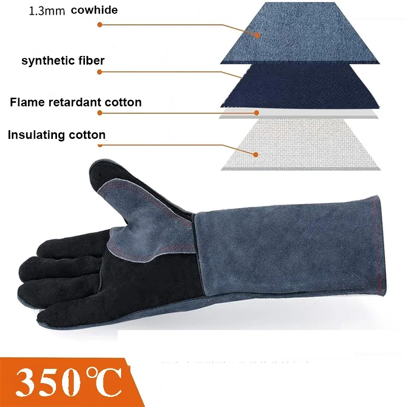 40CM Leather Long Sleeves Garden Gloves Pruning Thorn Cut Proof Work Gloves Cowhide Thickened Welding Labor Mechanic Gloves