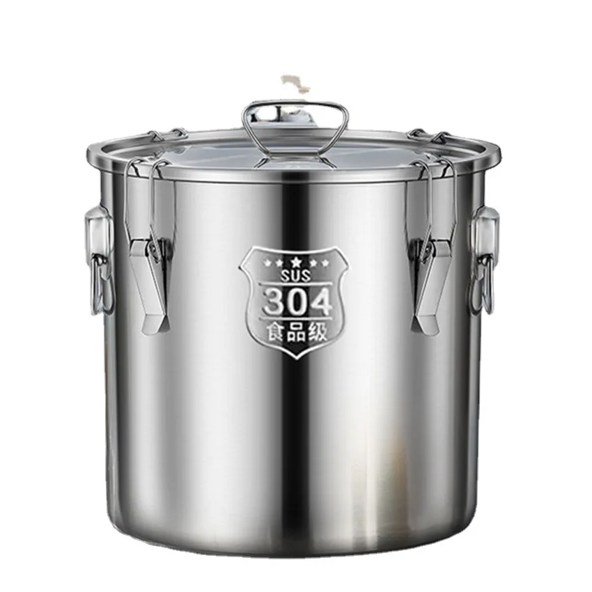 

304 stainless steel sealed b ucket soup bucket Household storage buck et Moisture-proof with buckle Stainless steel bu cket