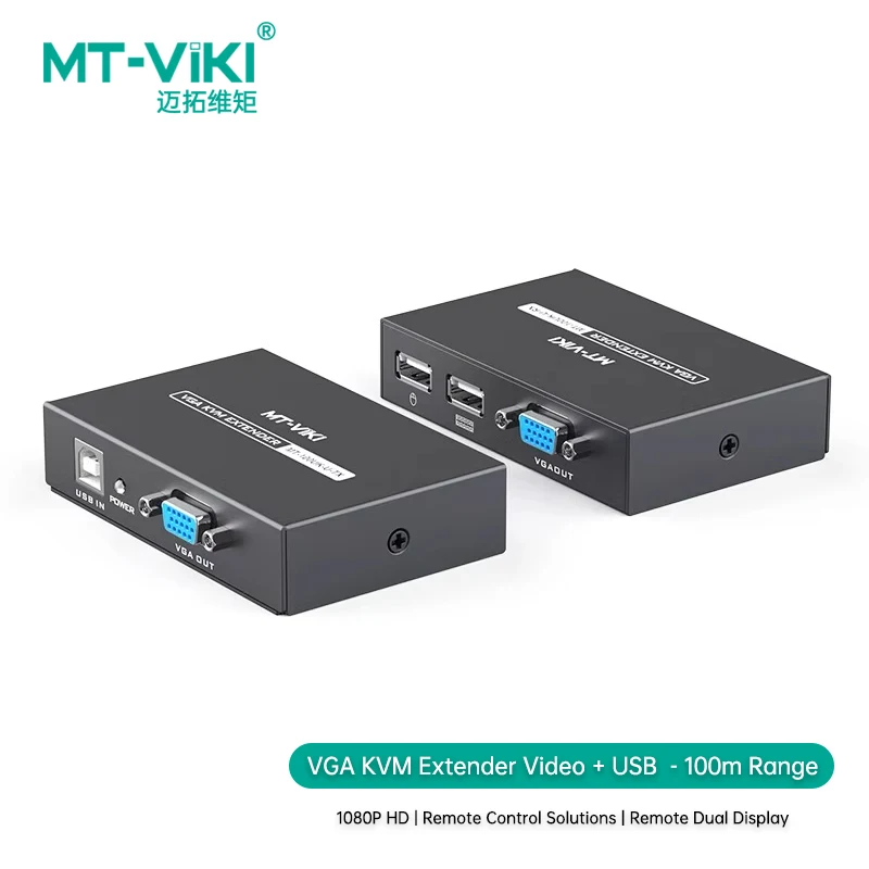 

MT-VIKI 100M KVM Extension Amplifier Keyboard Mouse Video Repeater Adapter VGA USB Extender via UTP CAT5e/CAT6 RJ45 LAN Cable