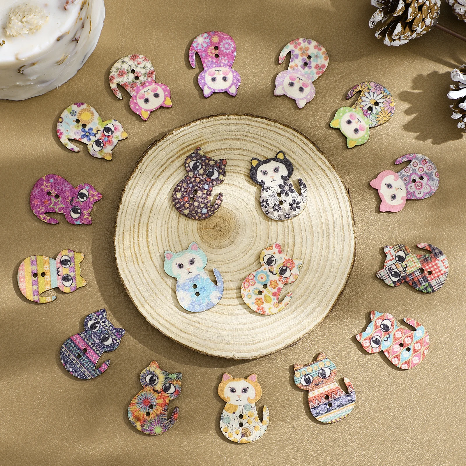 

100Pcs Cat Shape Wooden Buttons for Sewing Crafts Scrapbooking Home Decorating DIY Button Wooden Button Wood Sewing Buttons