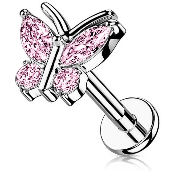Butterfly Labret Piercing Lip Stud Cluster Crystal Earrings