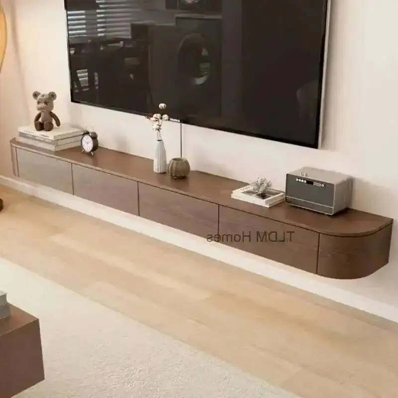 حامل تلفزيون منزلي خشبي معلق خزانة شقة صغيرة غرفة المعيشة تلفزيون أثاث حديث تخزين معلق بسيط خزانة صلبة