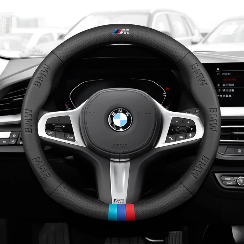 38cm Leather Car Steering Wheel Cover For BMW M X1 X3 X5 X6 X7 G20 G30 G70 E39 E46 E90 E92 F10 F15 F25 F30 Auto Accessories