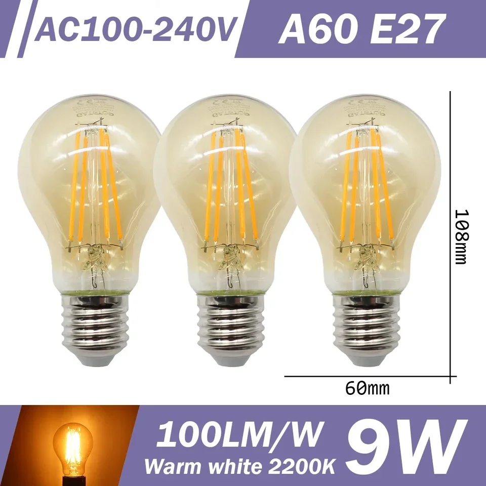 3pcs Retro Led Light Bulb E27 B22 E14 C35 A60 ST64 AC220-240V Edison Filament Bulb Vintage Warm Glass Lamp Lighting Indoor Light, image 14