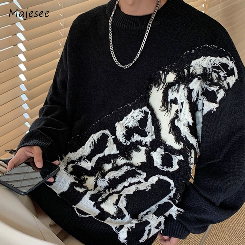 

Distressed Hole Sweaters Men Personality Handsome American Style Hip Hop Teenagers Stylish Versatile Chic Knitting Pullovers