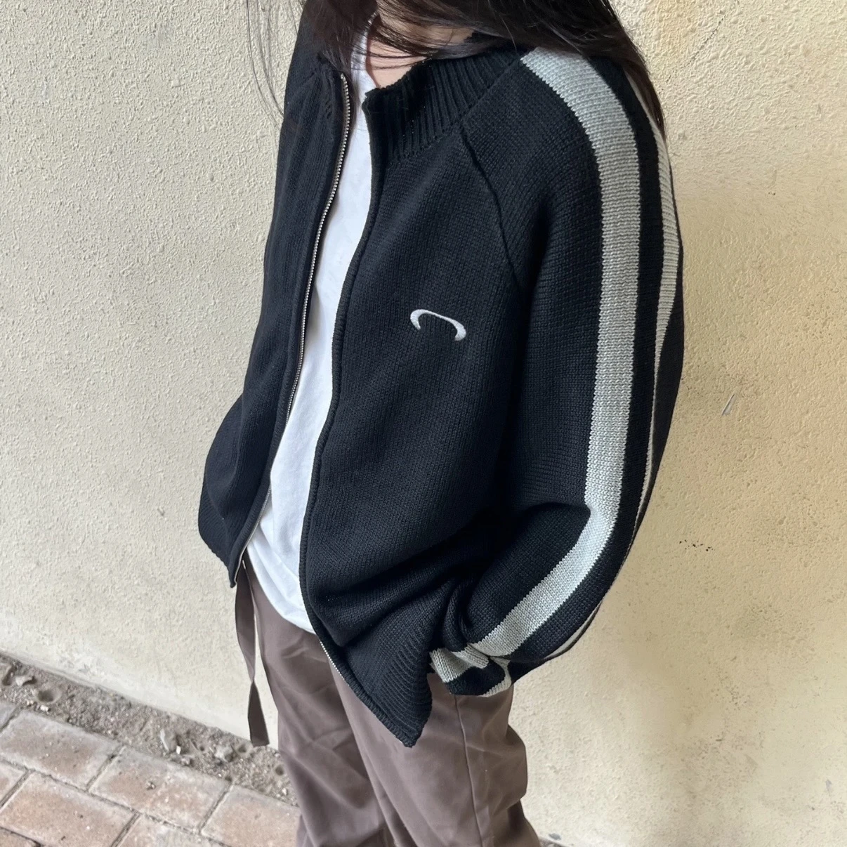 

Millennium Vintage Oak Zipper Knitted Color Blo Sweater Outerwear ex Long Sve Baseball Collar Warm Ciwalk Jaet