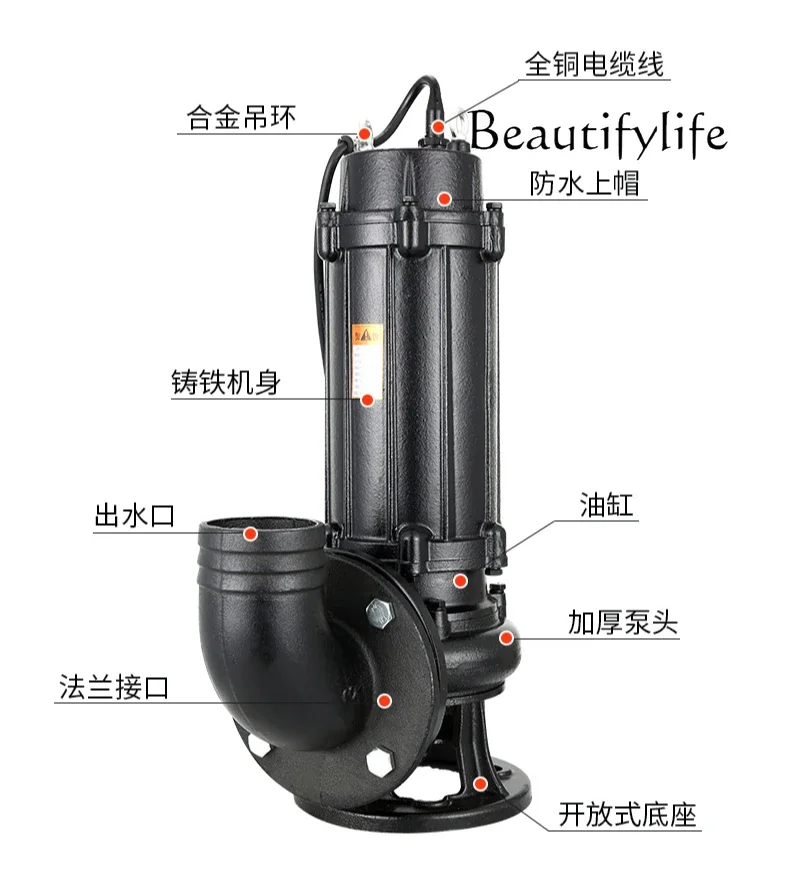 Large flow sewage pump 380V 1.5KW-45KW three-phase sewage pump