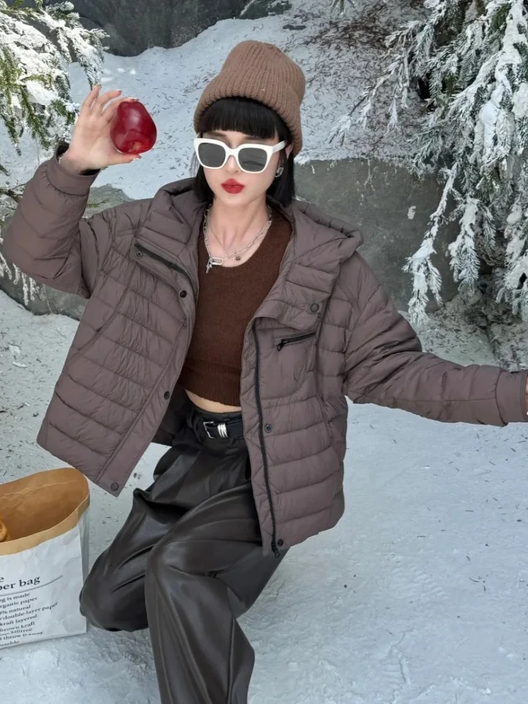 Novo outono inverno para baixo roupas femininas leve pato para baixo casaco feminino curto com capuz macio grosso quente fofo puffer jaqueta