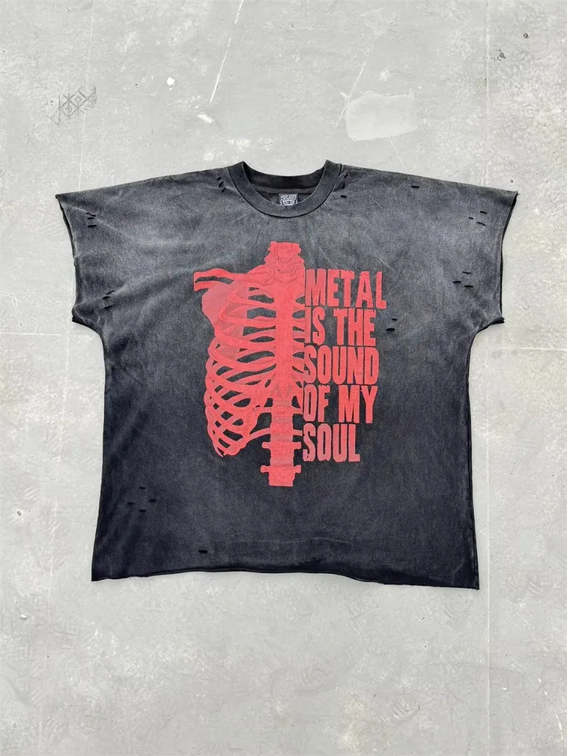 نوعية جيدة سانت ميتال هو صوت روحي أزياء تي شيرت الرجال القديس النساء غسلها المحملة خمر تي شيرت