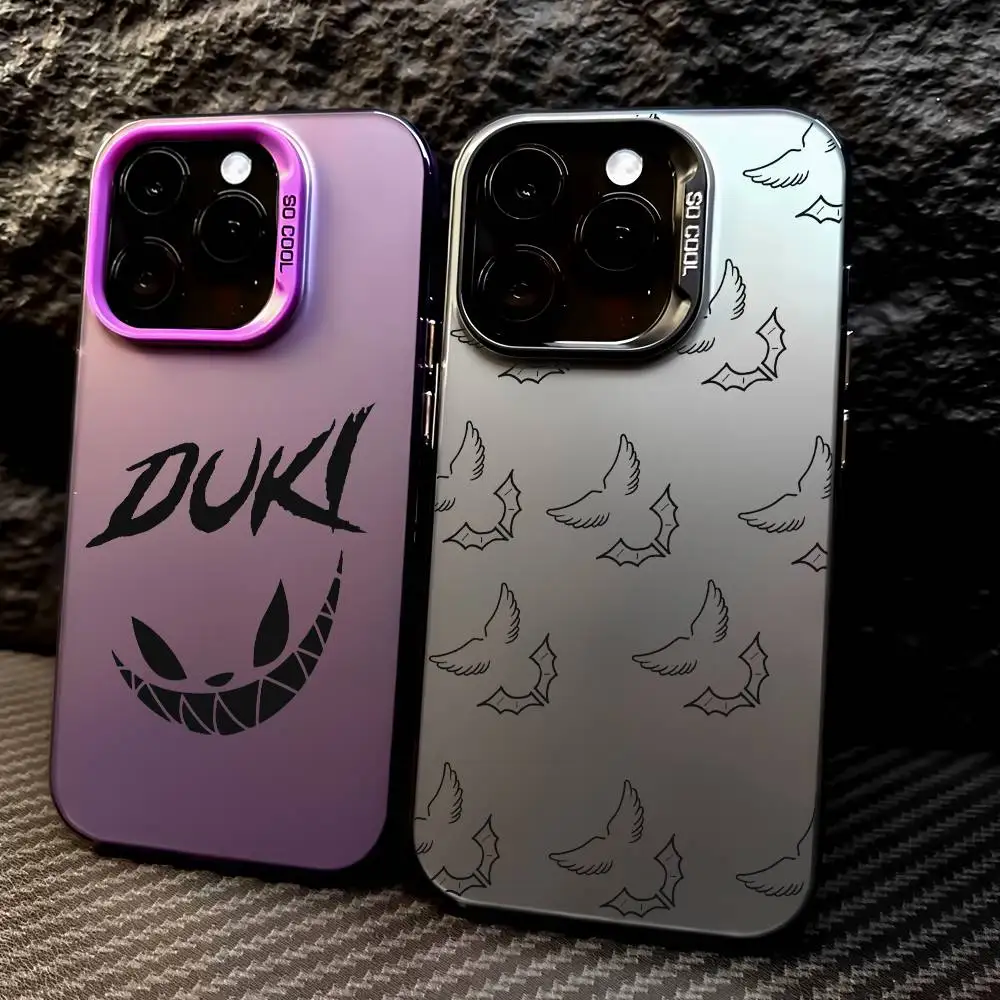 Funda de teléfono Singer d-duki para IPhone 16, 15, 14, 13, 12, 17 Pro Max, dispositivo móvil galvanizado con botón especial de Metal y plata