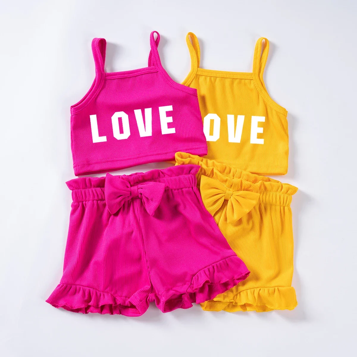 Baby Girl Alphabet Printed Set LOVE Printed Camisole Top + Solid Color Ruffle Shorts Set Cute Baby Clothing 0-24M