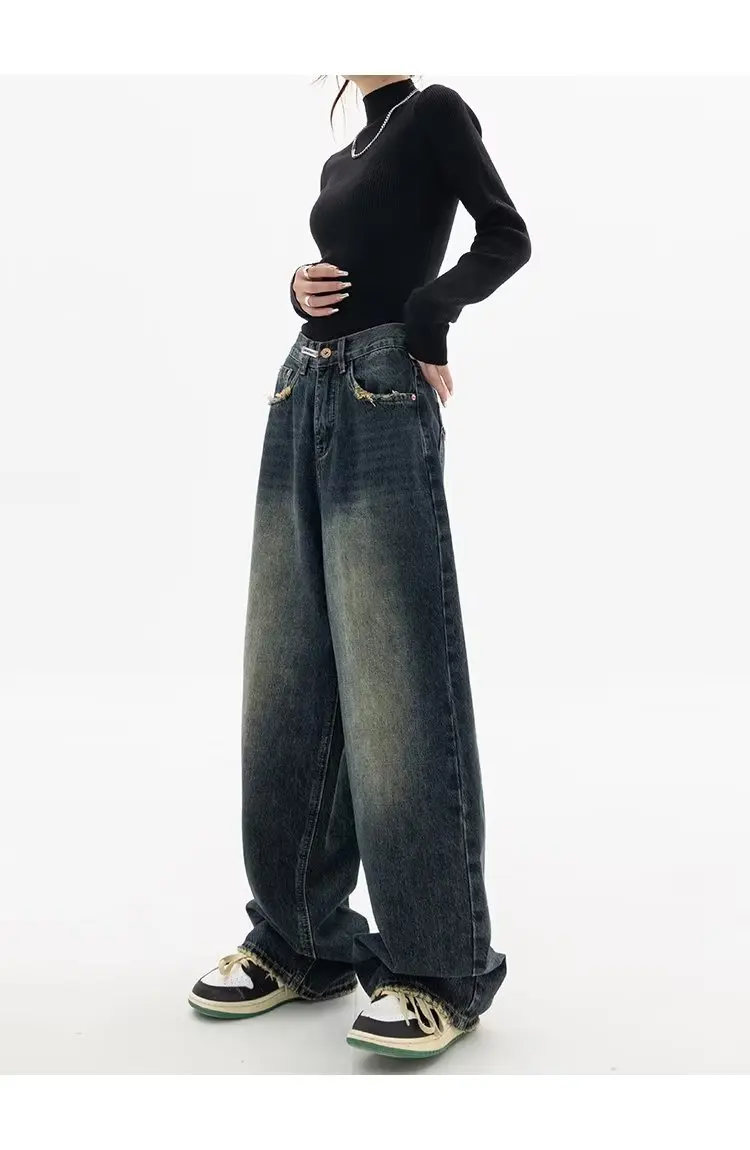Frühling Herbst weites Bein Jeans Frauen hohe Taille Jeans hose Damen Jeans Harajuku Vintage bf Stil lose Femme Streetwear – Detail 10