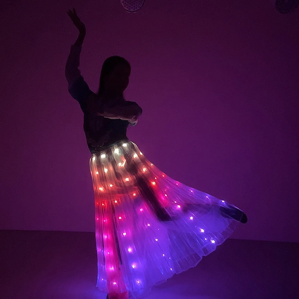 Accessori per la danza del ventre Gonna a LED Gonna con commutazione a colori multipli Luci a LED ricaricabili per la pratica delle spettacoli teatrali per adulti