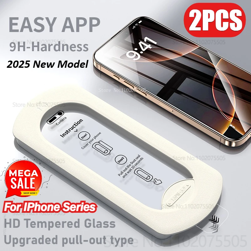 

2Pcs Transparent Screen Protectors for IPhone 15/14/13 Promax Tempered Glass 12Mini 11 16Plus Simple Installation 2025 New Model