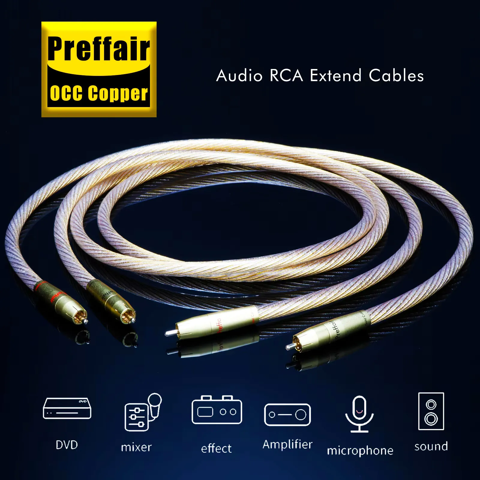 HiFi Gold RCA Cable 8N OCC Silver Plated RCA to RCA Audio Cable Gold Plated Plug with HOLO PLUG Foil Shielding Signal Cable