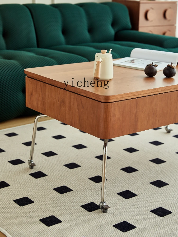 v6 Lifting Coffee Table Cherrywood Color Stainless Steel Feet Storage Small Living Room Change Dining Table in Seconds