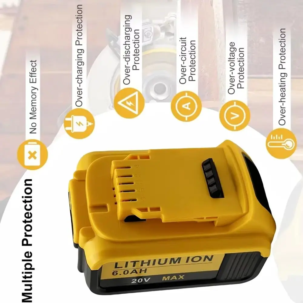 

6.0Ah DCF850 DCB200 DCB184 Lithium Battery For Dewalt 20V Battery Compatible With All DEWALT Series Of 18V/20V Power Tool