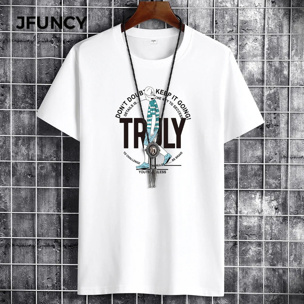 JFUNCY  Summer Men's plus Size T-Shirt Fashion Han Customizable Hand-Painted Design Casual Comfortable Cotton Top