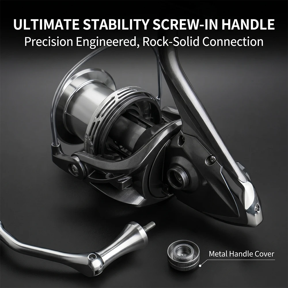 Long Cast Spinning Reel 25kg Max Drag Big Game Fishing Reel 6+1BB Heavy-Duty Double Guide Rod System for Freshwater Saltwater