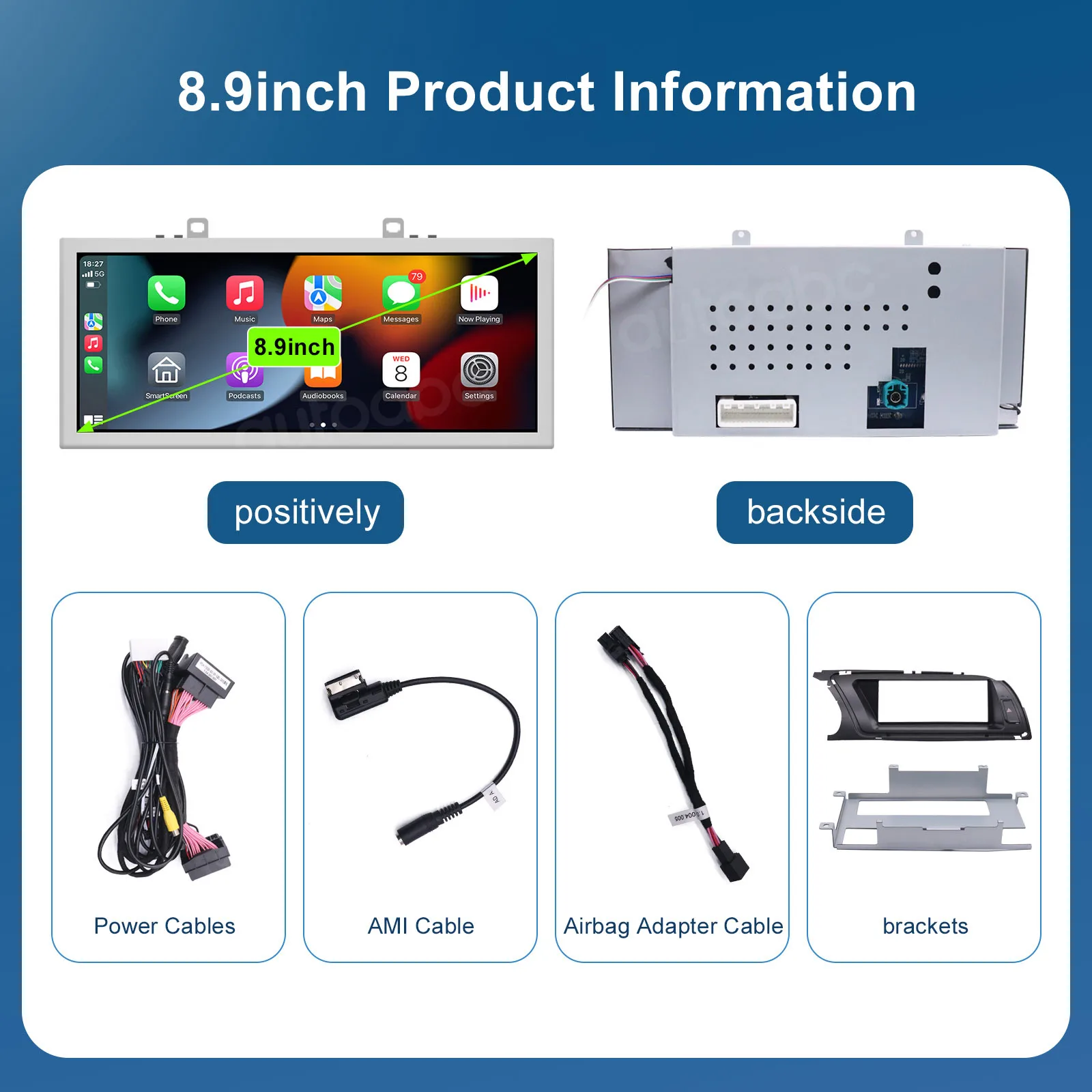 Autoabc 8.9/12.3 Inch Linux Touch Screen With Dual USB Ports A4/A5 Wireless CarPlay & Android Auto 1 Year Warranty