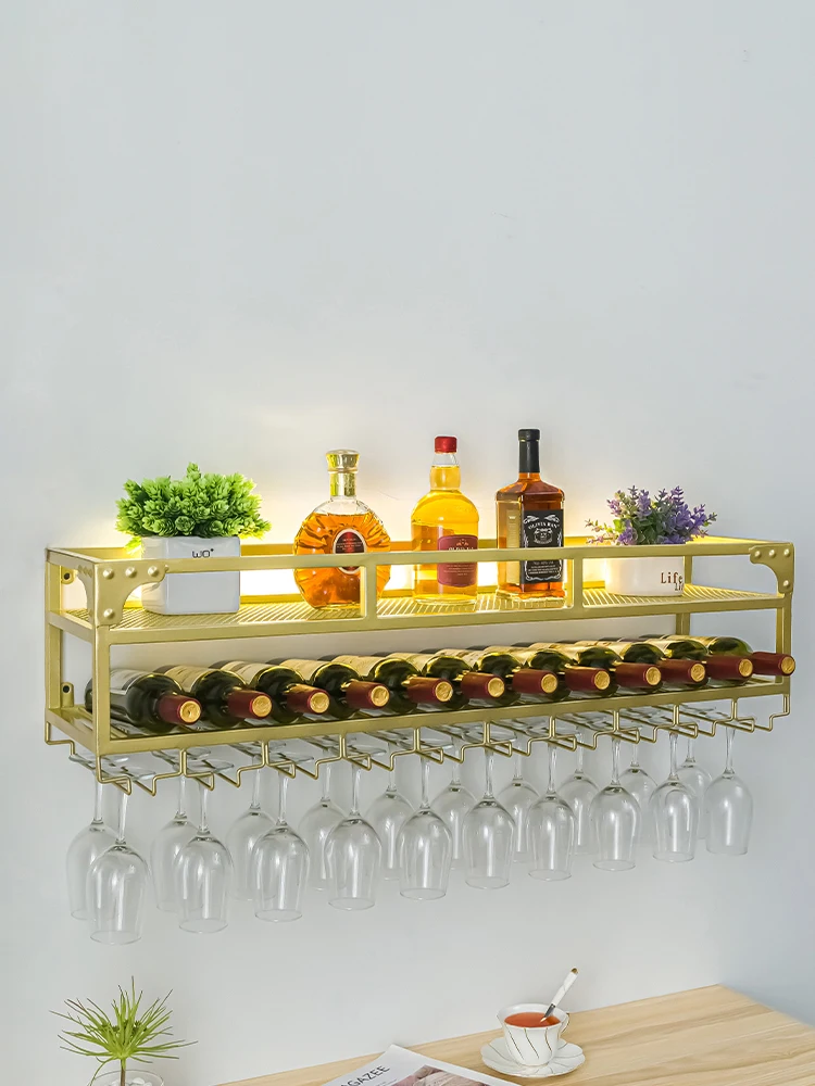 Wijnbar Counter Muur Opknoping Wijn Rek Plank Display Rek Glas Omgekeerde Ornament Achtergrond Wanddecoratie Rek