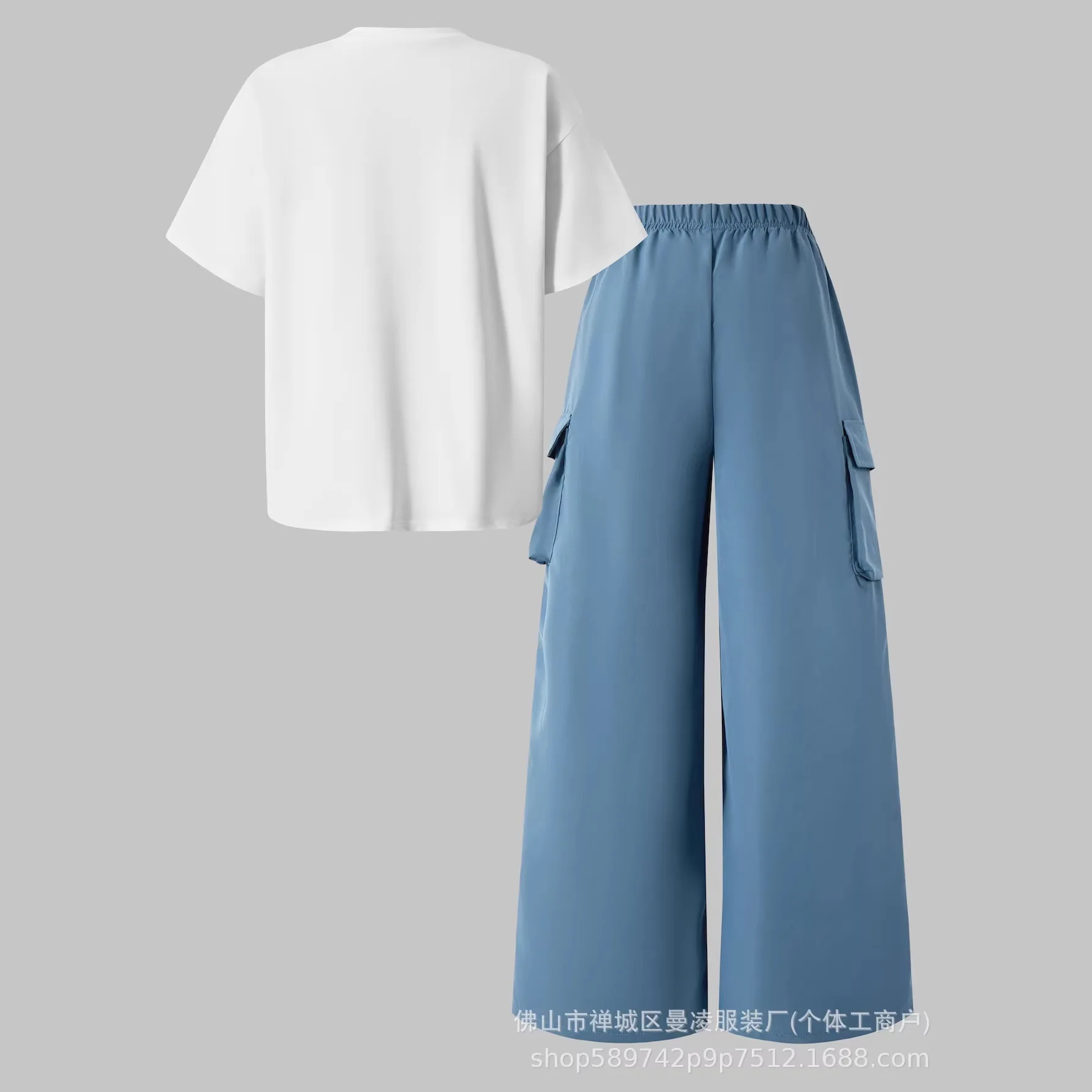 Girls' summer suit bow top 2026 loose and thin design high waist wide leg overalls