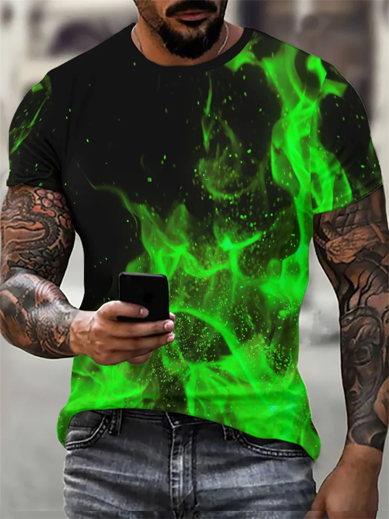 Flame Pattern Men's Street Hip Hop T-Shirts Summer Short Sleeve 3D Printed Tie-dye Male Tee 6XL Plus Size Loose Casual Tops