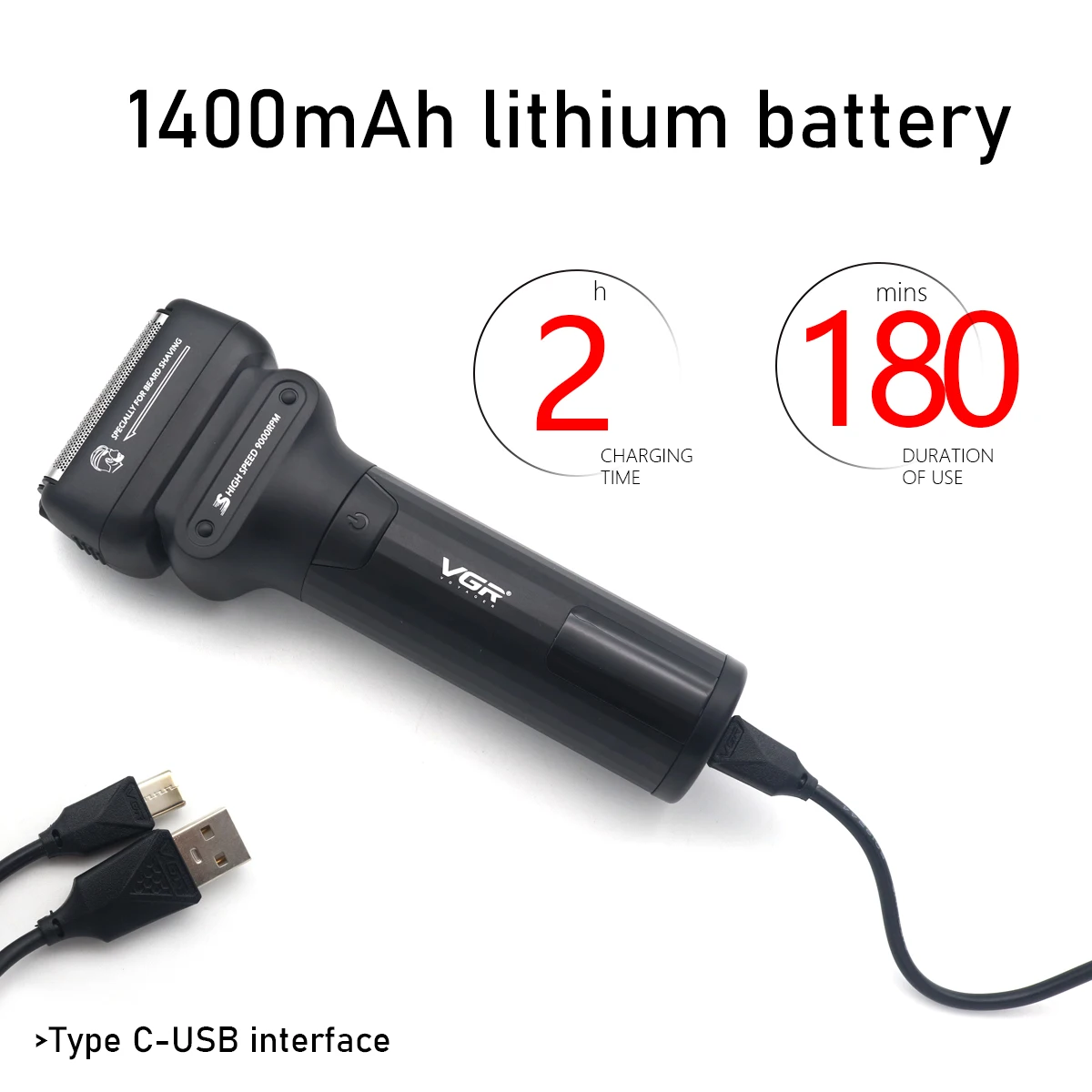 VGR V368 Mensเครื่องโกนหนวดไฟฟ้าคู่ฟอยล์ล้างทําความสะอาดได้ 9000RPM DCมอเตอร์Professionalตัดผมเครื่องโกนหนวดเครื่องโกนหนวดไฟฟ้าสําหรับชาย