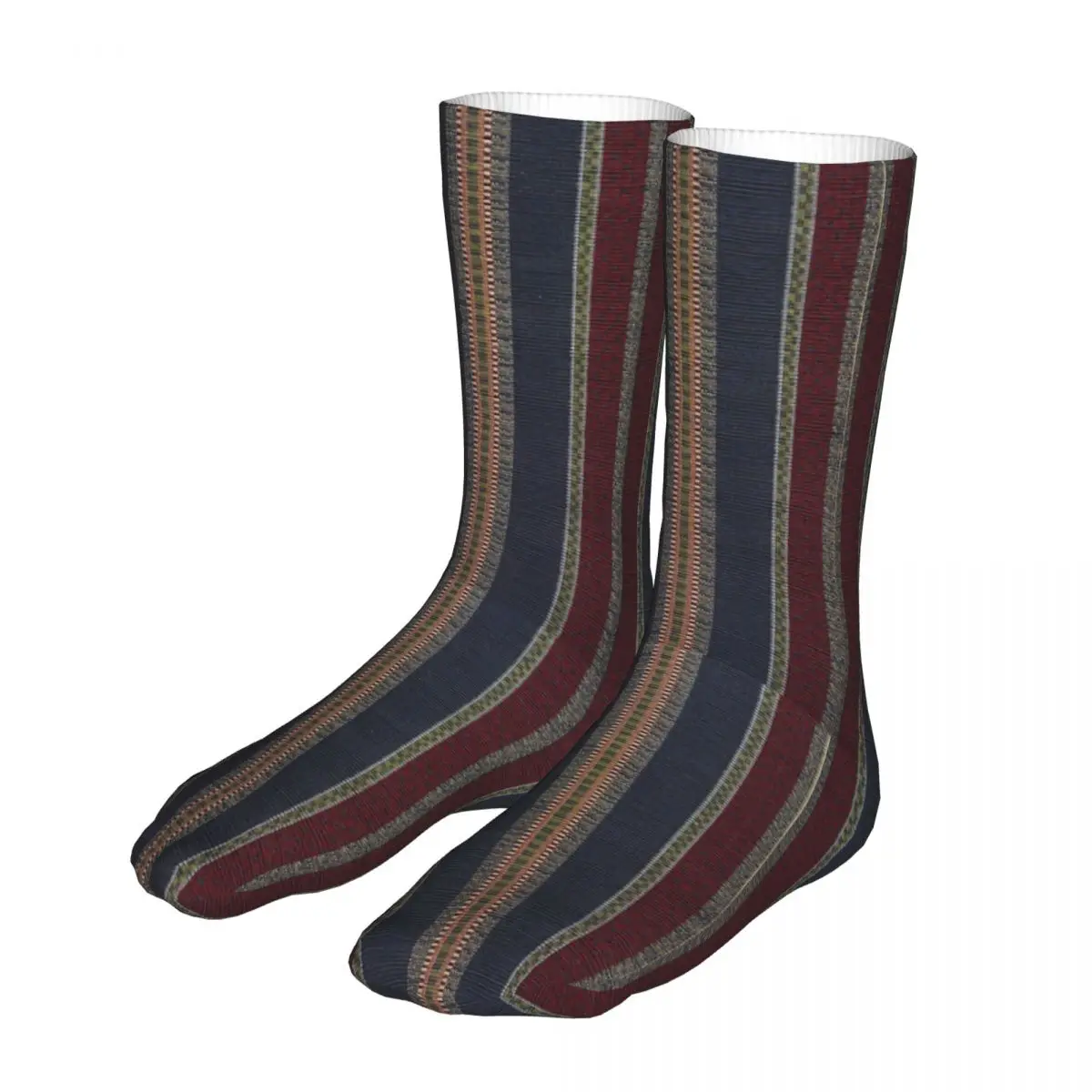 Funny Navy Stripe Burgundy Dark Blue Country Tapestry Woman Socks 2022 Men Cycling Sock