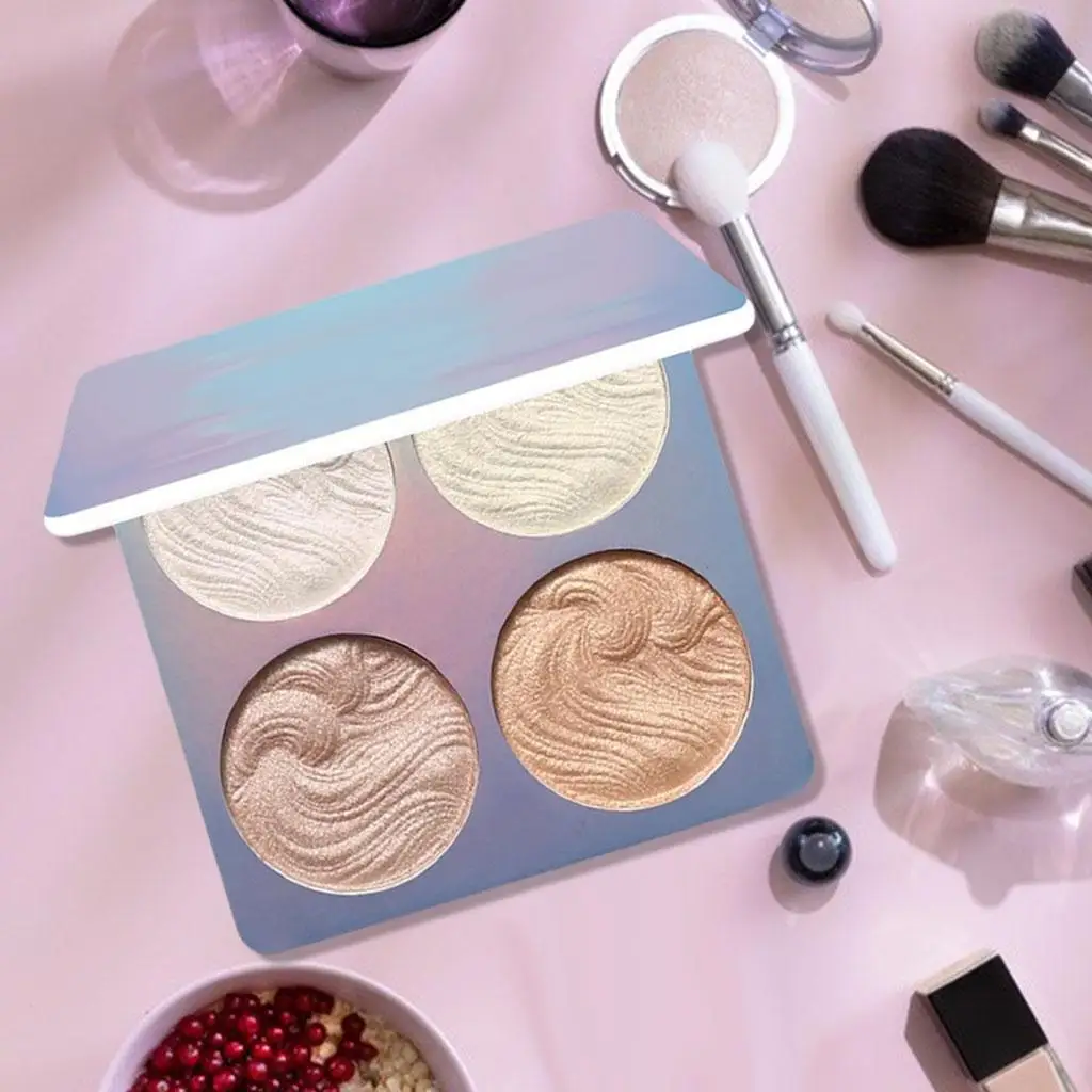 Professional Glow Highlighter Makeup Palette 4 Shades Face Contour Powder for Luxury Women’s Cosmetics