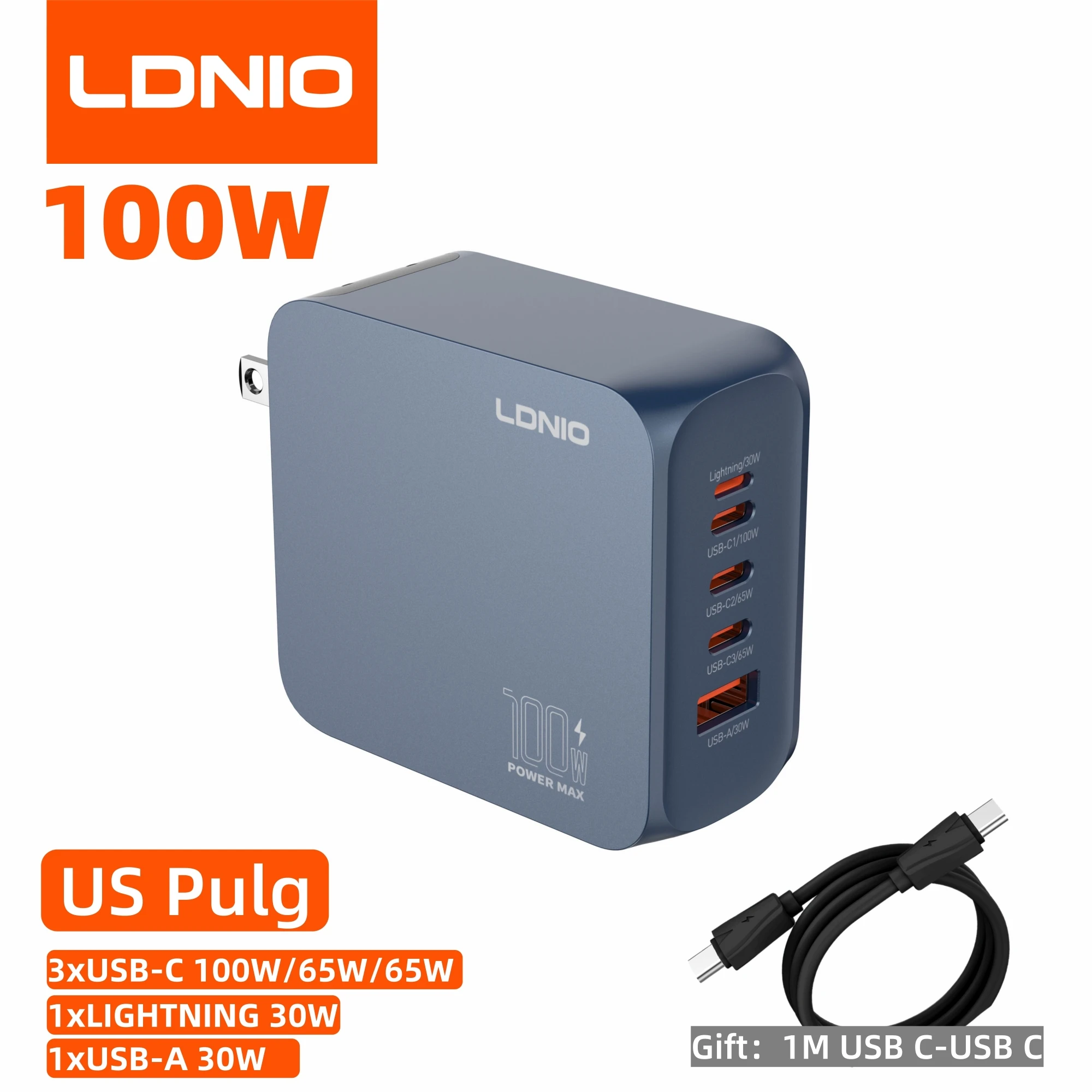 LDNIO Gan 100 W snellader Type-C USB PD 65 W 45 W UK/EU/US-stekker Multi-poort telefoon laptop adapter voor MacBook iPhone 16 Xiaomi 14