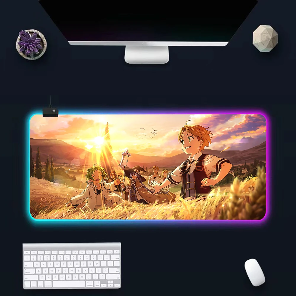 Hot anime Mushoku beautiful girl RGB Pc Gamer Keyboard Mouse Pad Mousepad LED Glowing Mouse Mats Rubber Gaming Computer Mausepad 6