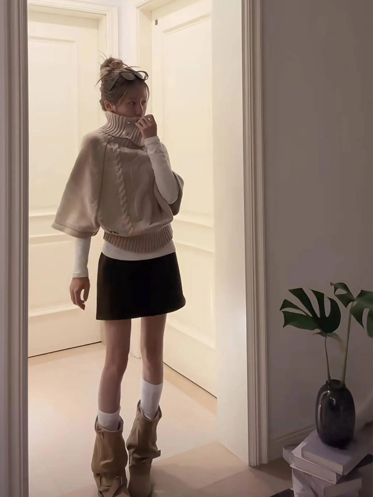 Large Size Lazy Style Soft High Collar Sweater Women's Autumn Winter New Loose Twist Knitted Top Small Figure Cowl Neck Sweater