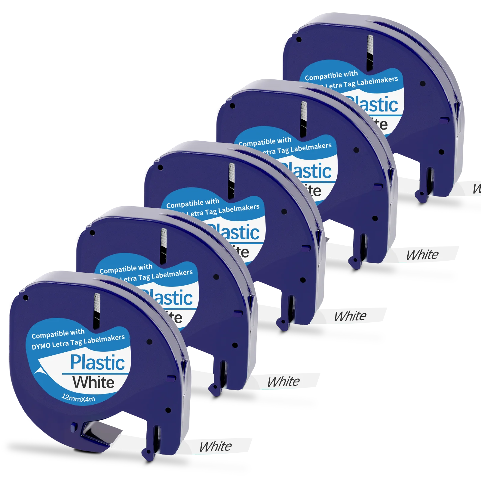 

Совместимый сменный блок Dymo LetraTag, 5 шт. 91200. 9120112 мм белая на черной пластиковой бумажной ленте для этикеток