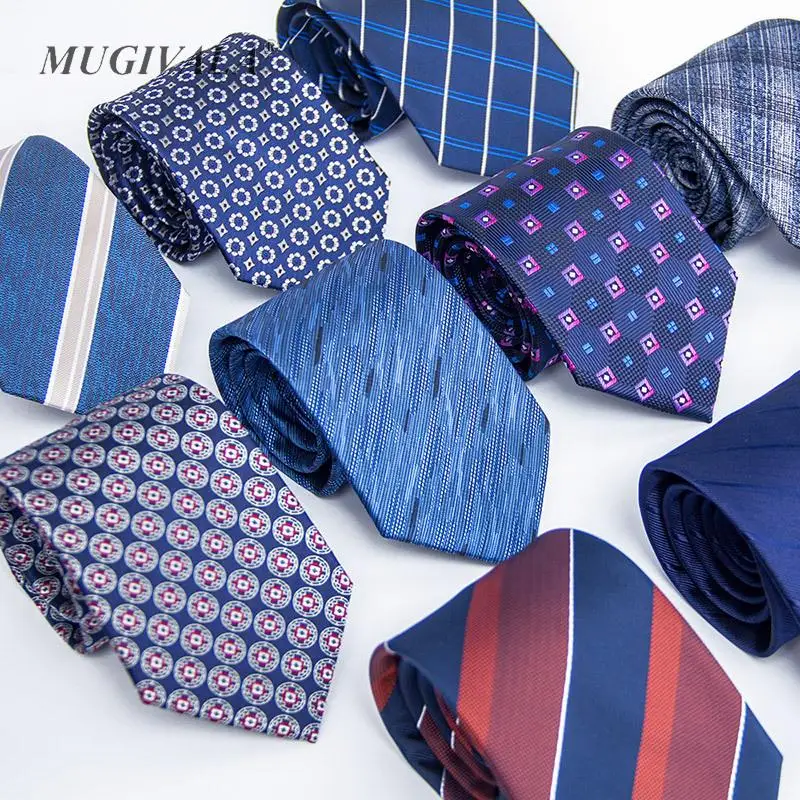 

7.5cm Polyester tie men suit accessories business interview formal wear birthday party narrow necktie for men blue striped tie