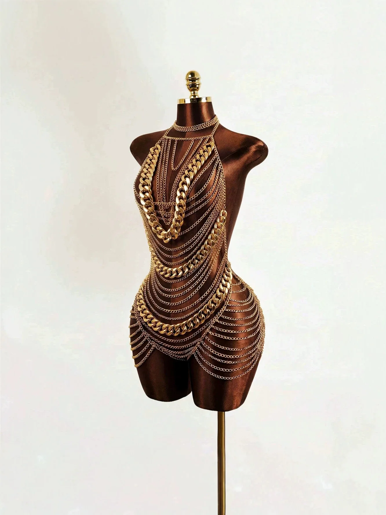 New European And American Women's Clothing Handmade Multi-Layer Chest Chain Sexy Party Metal Chain Mini Skirt