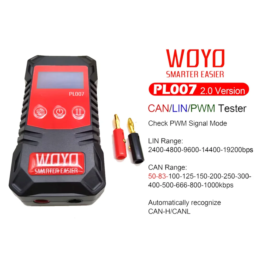 WOYO PL007 2.0 PL017 CAN LIN PWM Tester, Auto-recognize CAN-H & CAN-L, Tool for Read Baud Rate