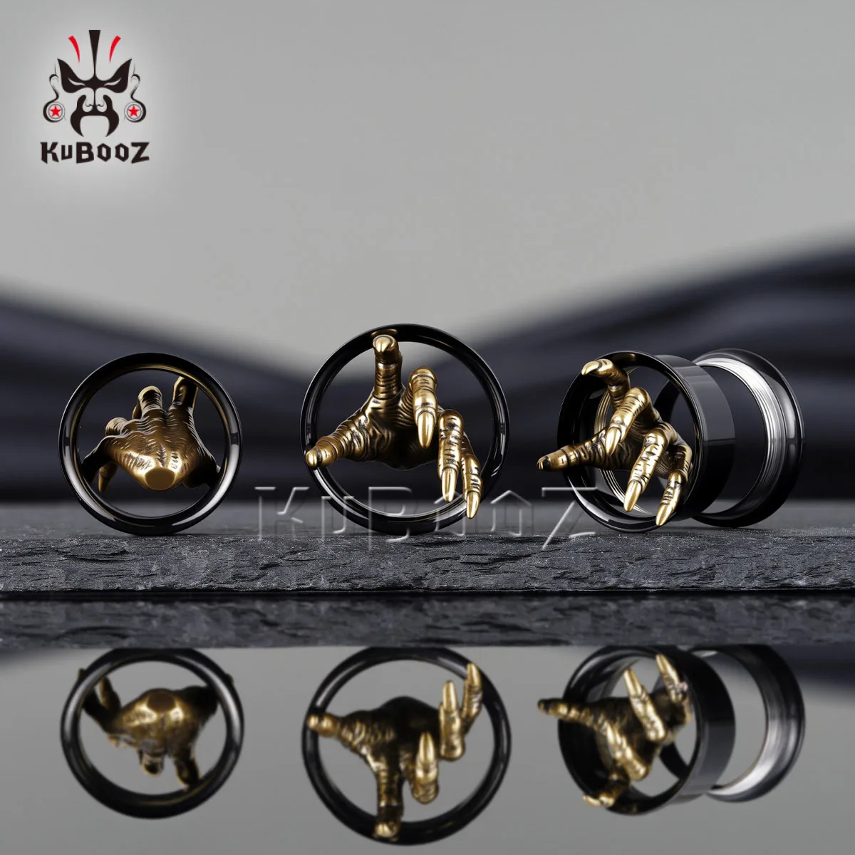 KUBOOZ 2 Stück 3D-Klauen-Ohrstrecken aus schwarzem Edelstahl, hohle Ohr-Tunnel-Expander im Gothic-Punk-Stil, Piercing-Plugs – Detail 3