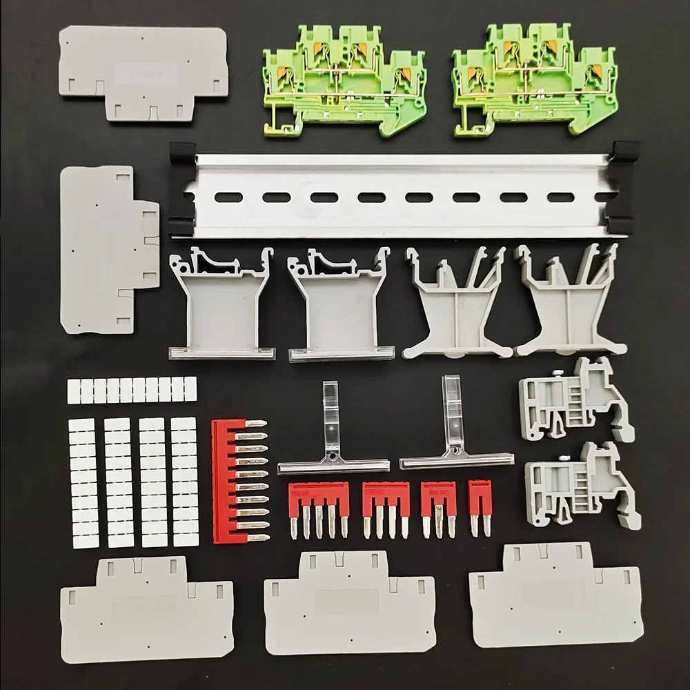 PTTB2.5 Push-in Double Level Din Rail Terminal Block 12AWG Connector End Cover Jumper Bridge Marker Strip Assembly Combined Kit