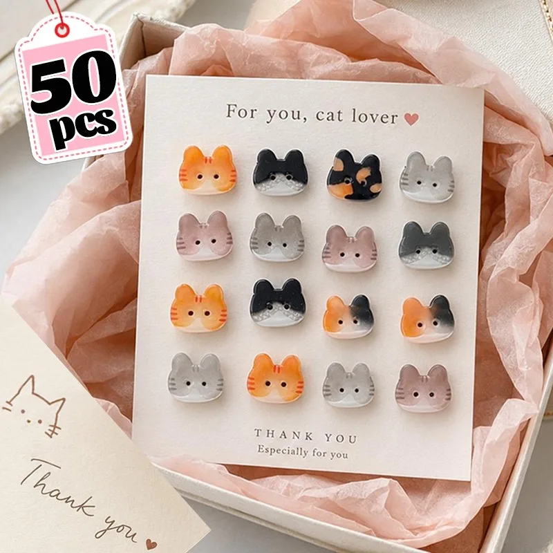 10/50Pcs Resin Cat Shape Buttons for Sewing Craft 2 Holes Cute Cat Face Silhouette Decorative Buttons for Jacket Bag Hat Sweater