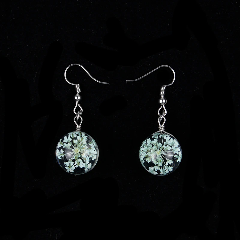 2022 New Style Lace Flower Dried Flower Earrings Fashion Color Transparent Ball Eardrop For Women Gifts Summer Charm Jewelry